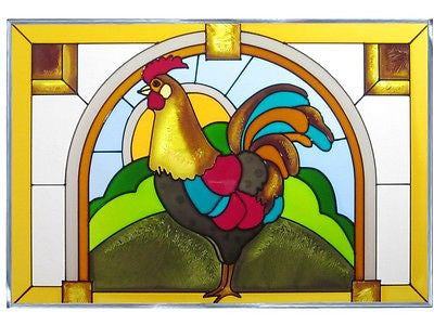 Rooster Hand Painted Stained Glass Art