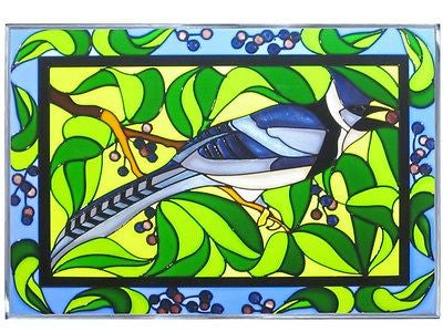 Bluejay Hand Painted Stained Glass Art