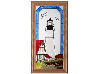 Lighthouse Hand Painted Stained Glass Art Panel