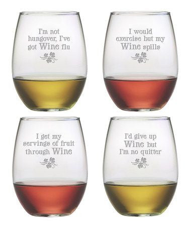 Wine Justification Stemless Wine Glasses ~ Set of 4