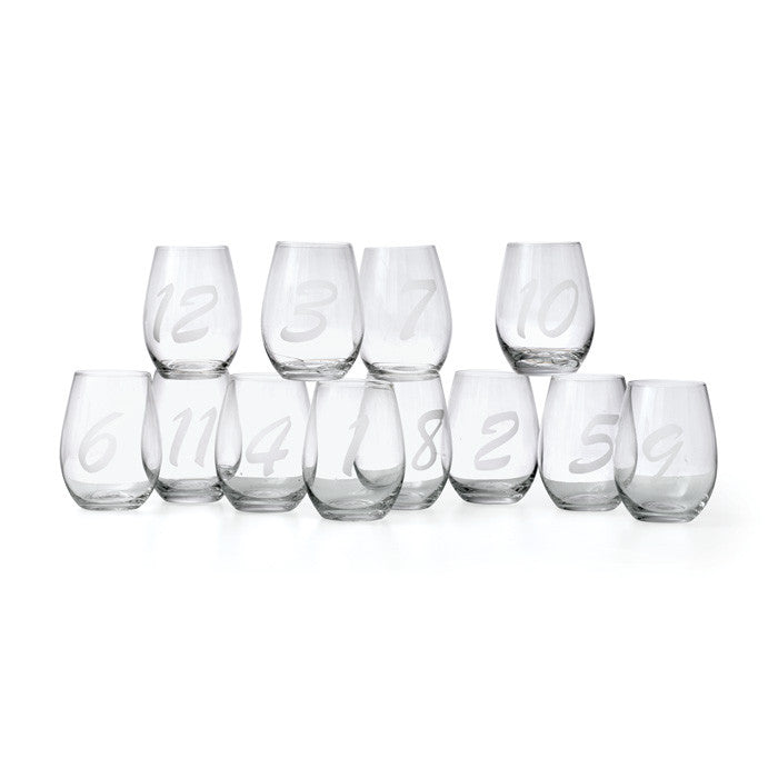 Numerical Stemless Wine Glasses ~ Set of 12