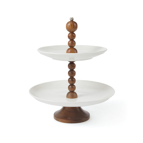 Benton Wood and Porcelain Serving Stand
