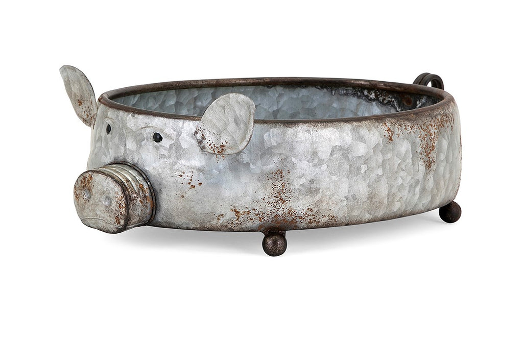 Piggy Galvanized Metal Planter - Pig Flower Pot 