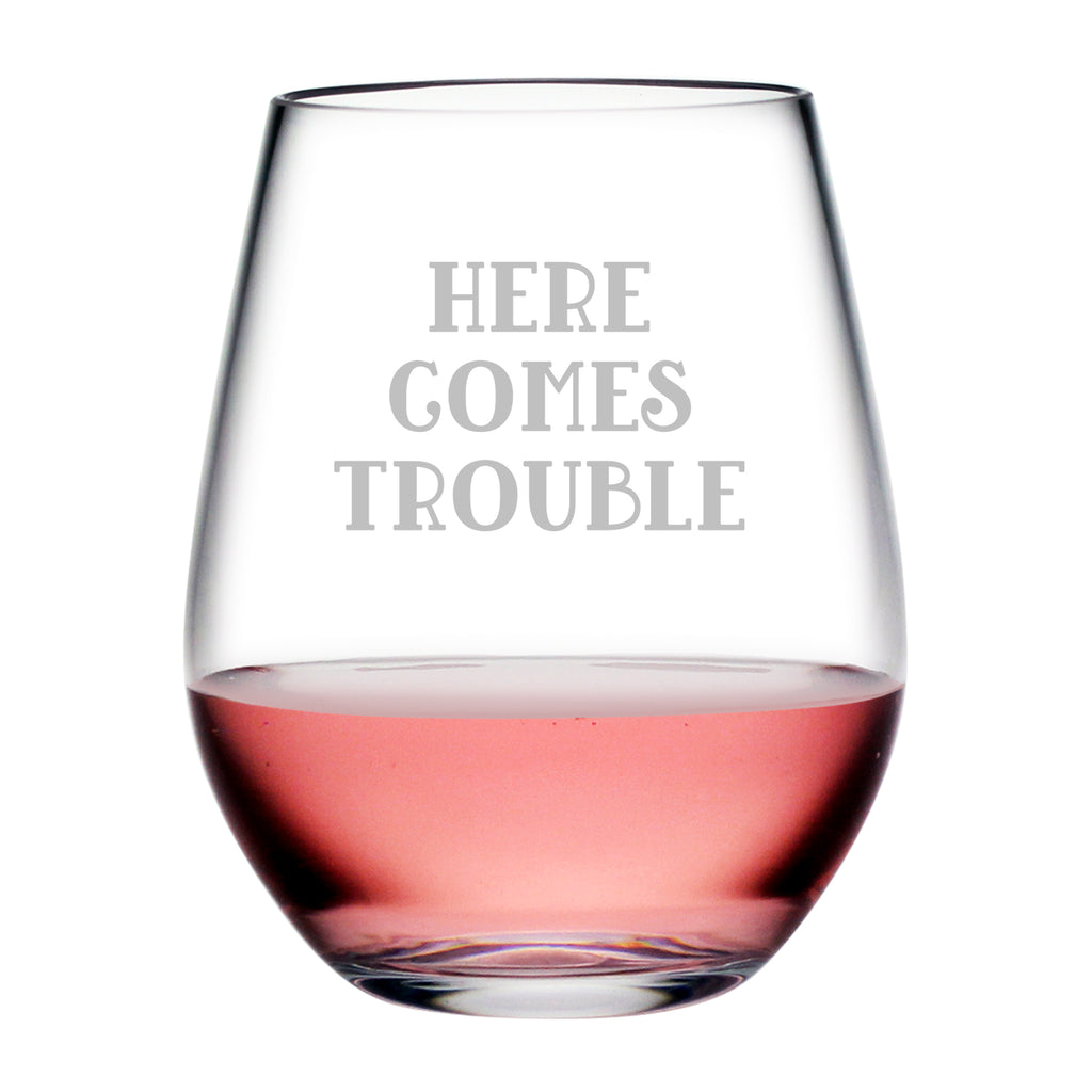 Here Comes Trouble Tritan™ Shatterproof Stemless Tumblers