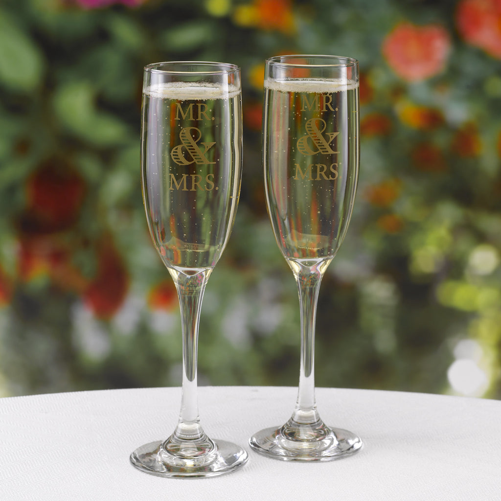 Mr. & Mrs. Wedding Anniversary Champagne Flutes