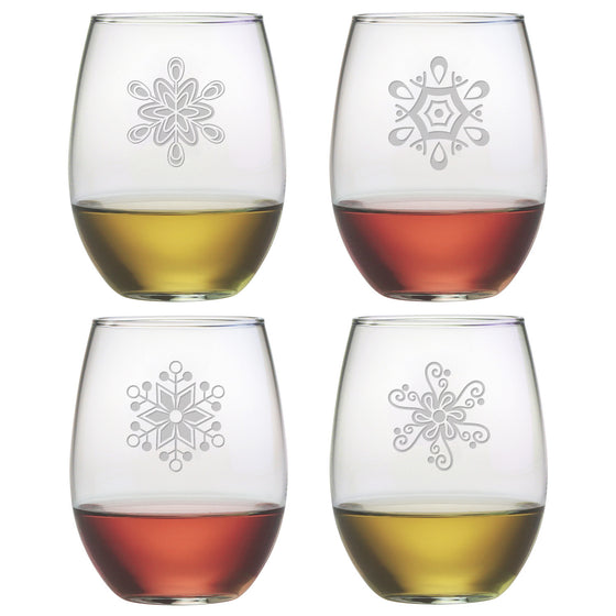 Abstract Snowflakes Stemless Wine Glasses ~ Set of 4