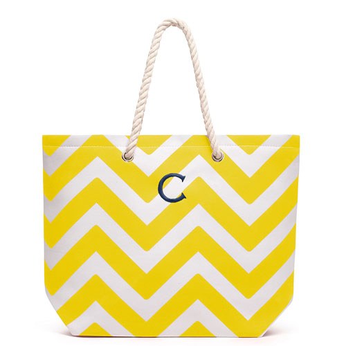Allie Chevron Tote Bag - Yellow - Personalized