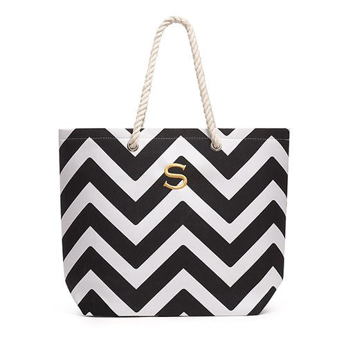 Allie Chevron Tote Bag - Black - Personalized
