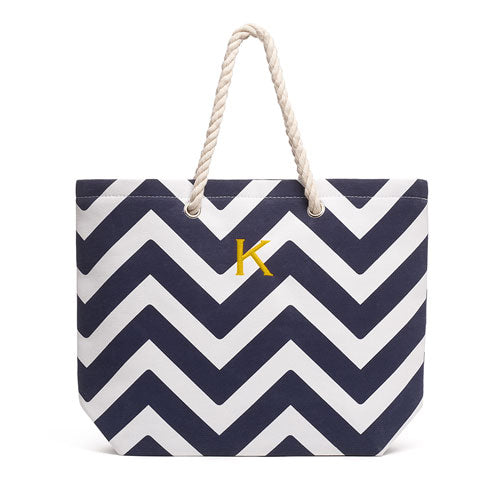 Allie Chevron Tote Bag - Navy - Personalized