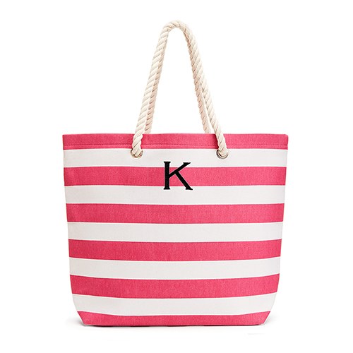 Allie Stripe Tote Bag - Pink - Personalized
