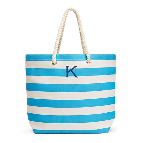 Allie Stripe Tote Bag - Sky Blue - Personalized