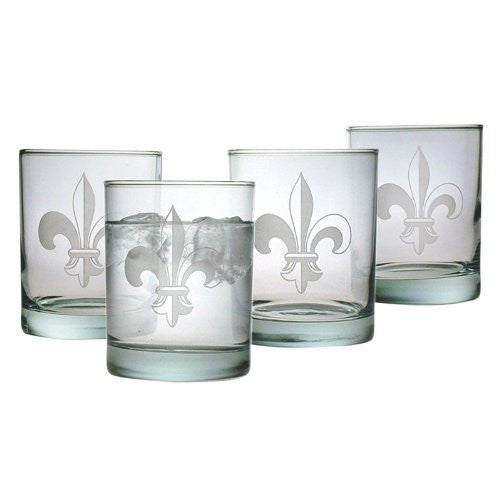 Fleur de Lis Double Old Fashioned Glasses ~ Set of 4