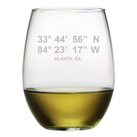 Latitude Longitude Stemless Wine Glasses ~ Set of 4