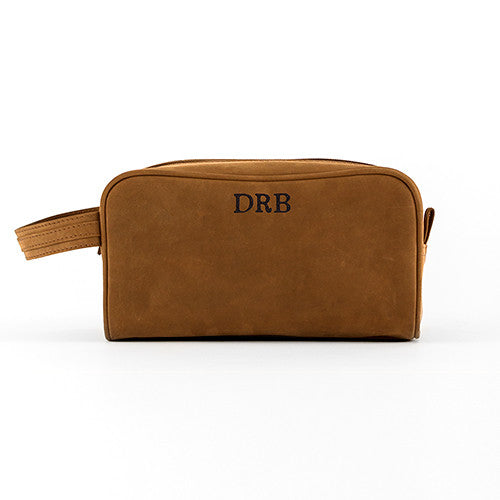 Tanned Genuine Leather Travel Toiletry Bag - Personalized | Premier Home & Gifts