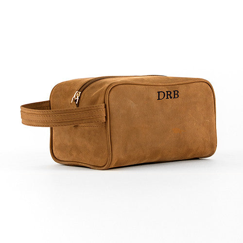 Tanned Genuine Leather Travel Toiletry Bag - Personalized | Premier Home & Gifts
