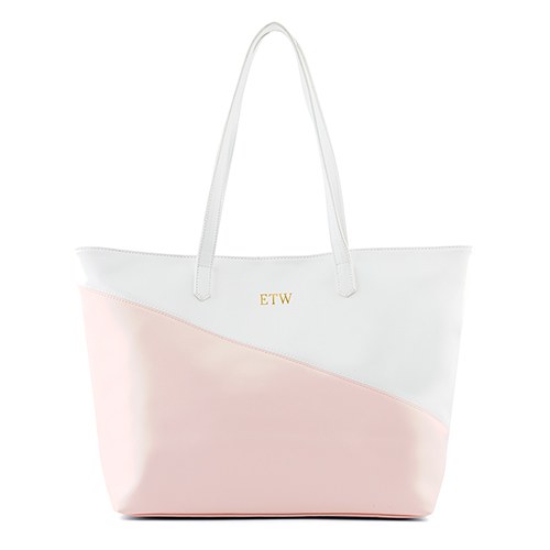 Curacao Color Block Tote - Pink & White - Personalized Tote Bags