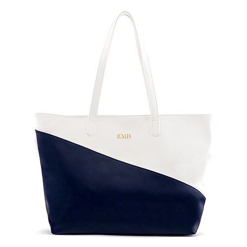 Curacao Color Block Tote - Navy & White - Personalized Tote Bags