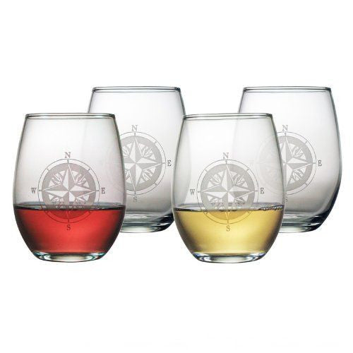 Compass ~ Stemless Wine Glasses ~ Set of 4