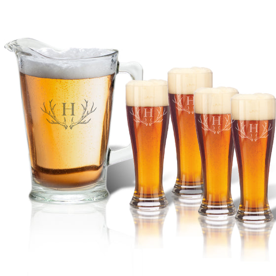Antler Initial Beer Glasses and Pitcher Gift Set - Premier Home & Gifts