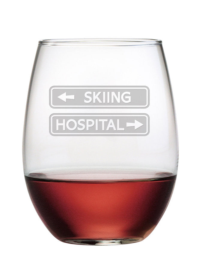 Skiing & Hospital Stemless Wine Glasses ~ Set of 4