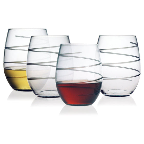 Spiral Stemless Wine Glasses ~ Set of 4