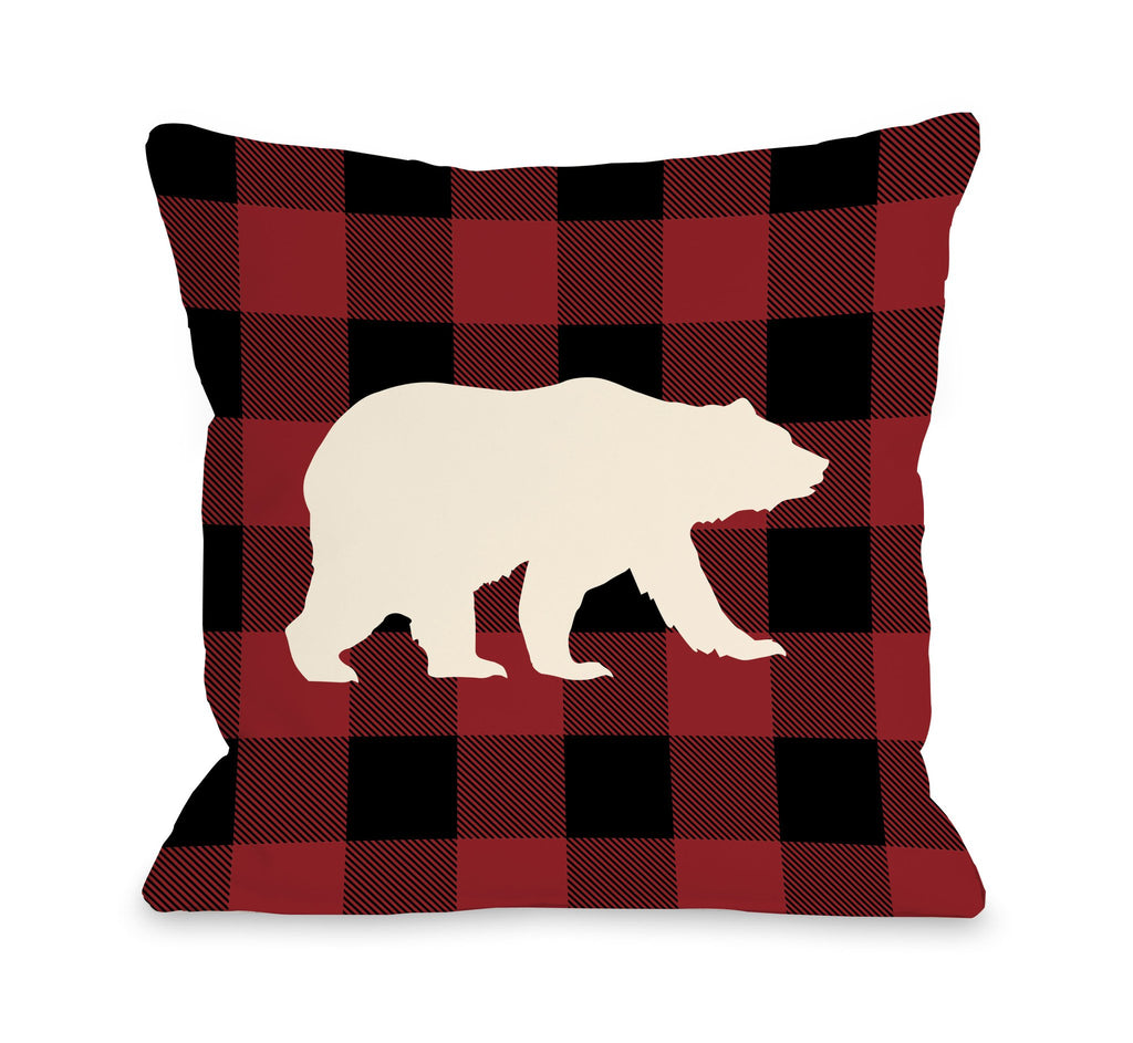 Bear Red Plaid Throw Pillow - Cabin Decor - Premier Home & Gifts