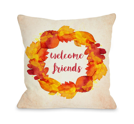 Welcome Friends Fall Wreath Throw Pillow - Fall Decor - Premier Home & Gifts