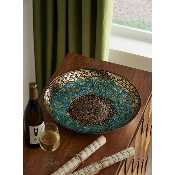Peacock Paisley Decorative Glass Bowl