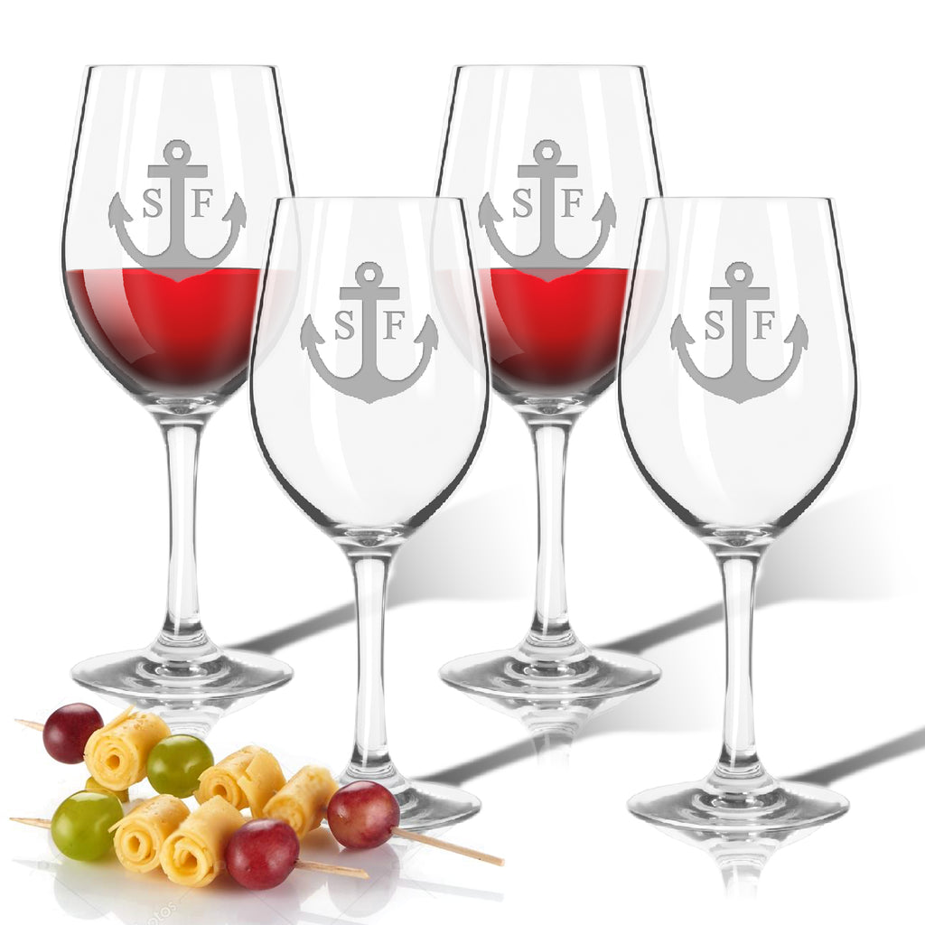 Anchor Initial Outdoor Acrylic Wine Glasses - Lake House Gifts