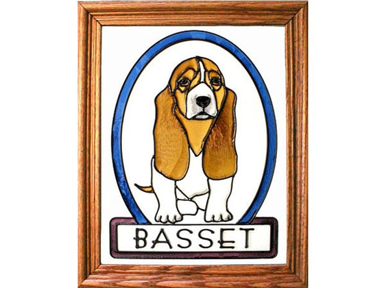 Basset Hound Hand Painted Stained Glass Art