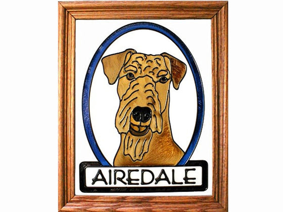 Airedale Dog Hand Painted Stained Glass Art