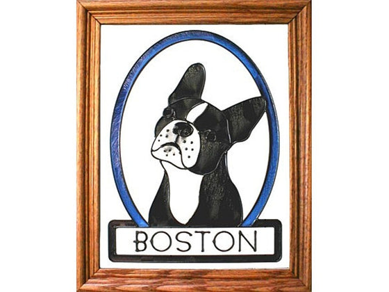 Boston Terrier Hand Painted Stained Glass Art