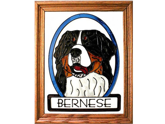 Bernese Mountain Dog Hand Painted Stained Glass Art