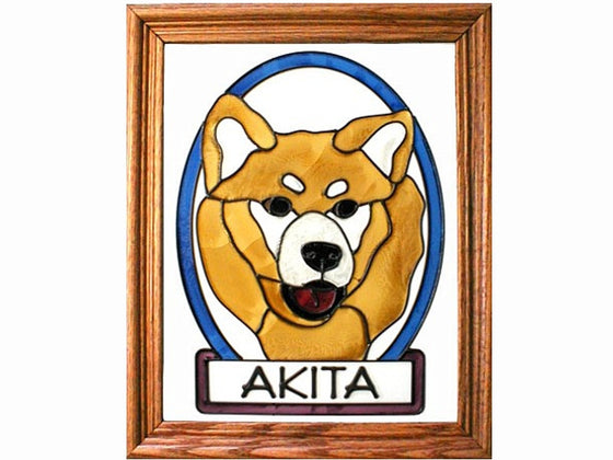 Akita Dog Hand Painted Stained Glass Art