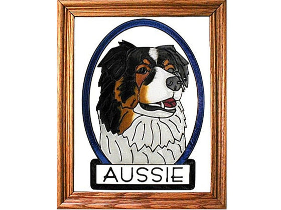 Australian Shepherd Dog Hand Painted Stained Glass Art