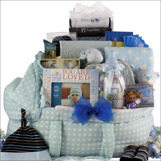 Best Wishes Baby Boy Lux Baby Gift Basket - Premier Home & Gifts