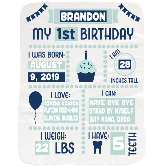 Baby Boy 1st Birthday Milestone Blanket