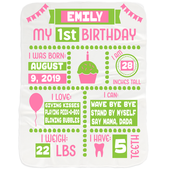 Baby Girl 1st Birthday Milestone Blanket - Gifts for 1st Birthday