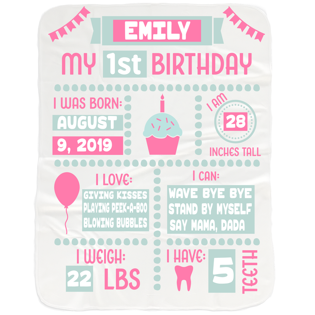 Baby Girl 1st Birthday Milestone Blanket - Gifts for 1st Birthday