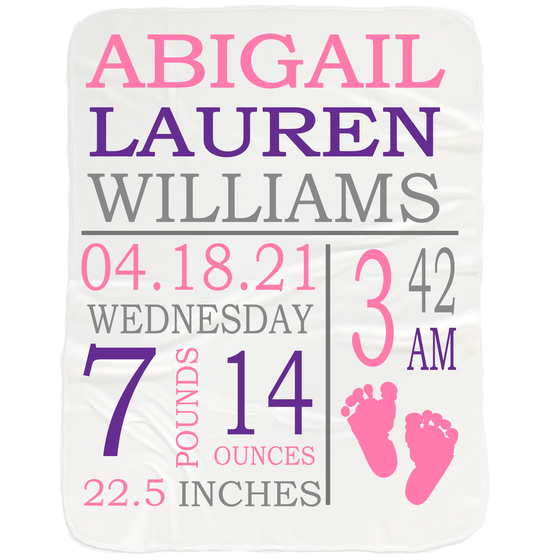 Baby Girl Birth Stats Blanket - Baby Shower Gifts for Girls