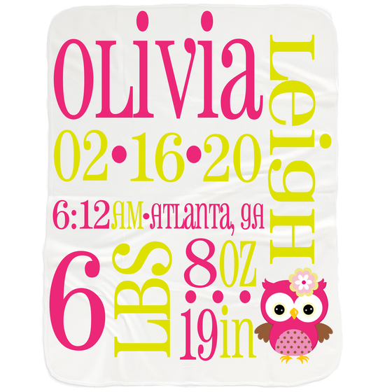 Baby Girl Birth Stats Blanket - Gifts for Newborn Girls