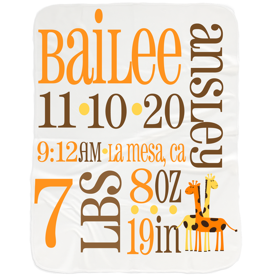 Baby Birth Stats Blanket - Baby Shower Personalized Gifts