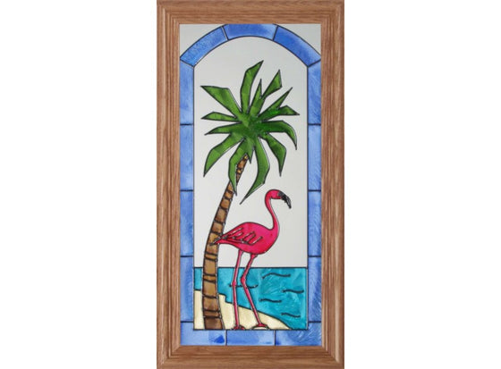 Flamingo Palm Tree Hand Painted Stained Glass Art - Premier Home & Gifts