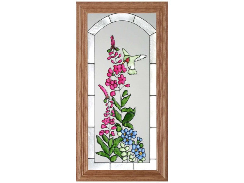 Hummingbird Blossoms Hand Painted Stained Glass Art