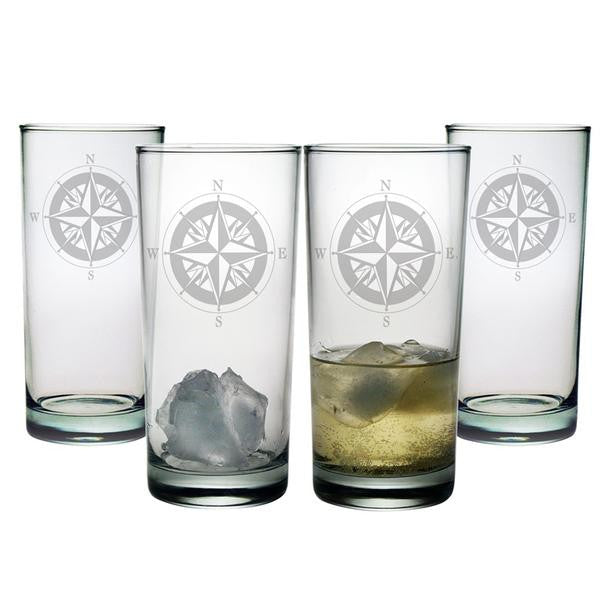 Compass Highball Glasses ~ Set of 4