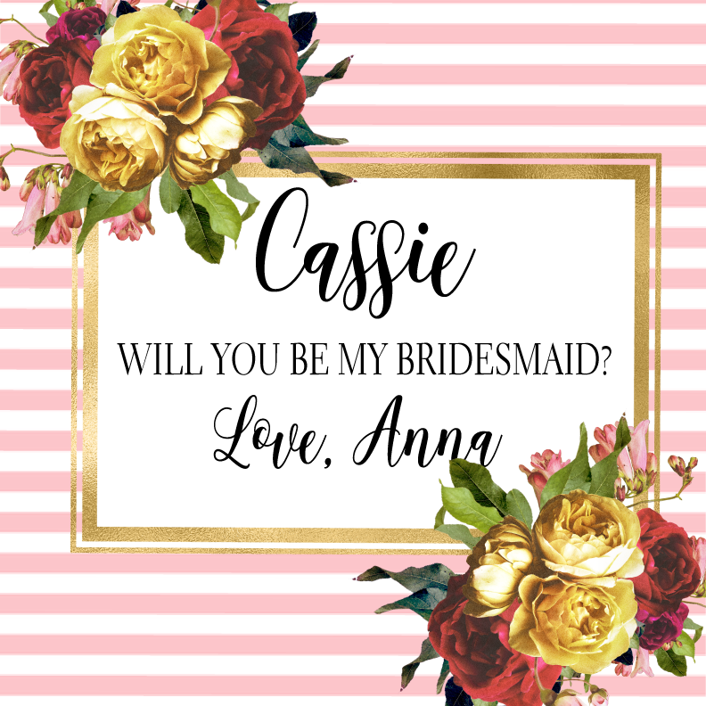 Vintage Rose Pink Stripe Bridesmaid Personalized Candle