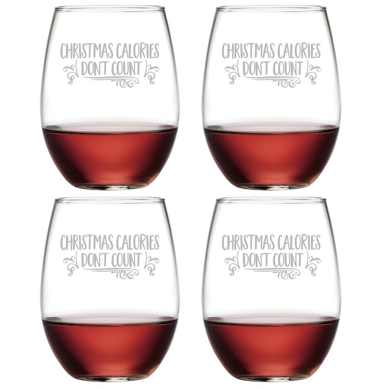 Christmas Calories ~ Stemless Wine Glasses - Christmas Gifts