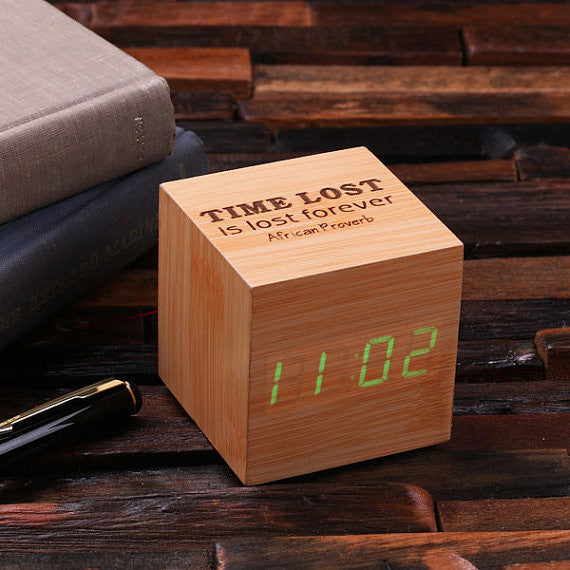 Digital Cube Mini Wood Clock - Personalized