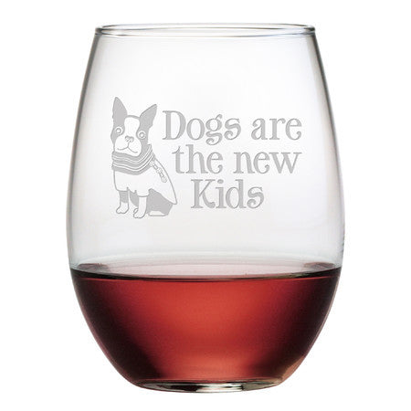 Dogs Are the New Kids Stemless Wine Glasses ~ Set of 4