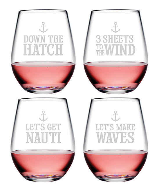 Down the Hatch Stemless Wine Glasses - Nautical Decor - Premier Home & Gifts